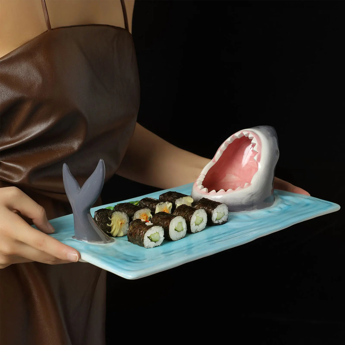 Sushi Plate Ceramic Shark Design Dishwasher Safe