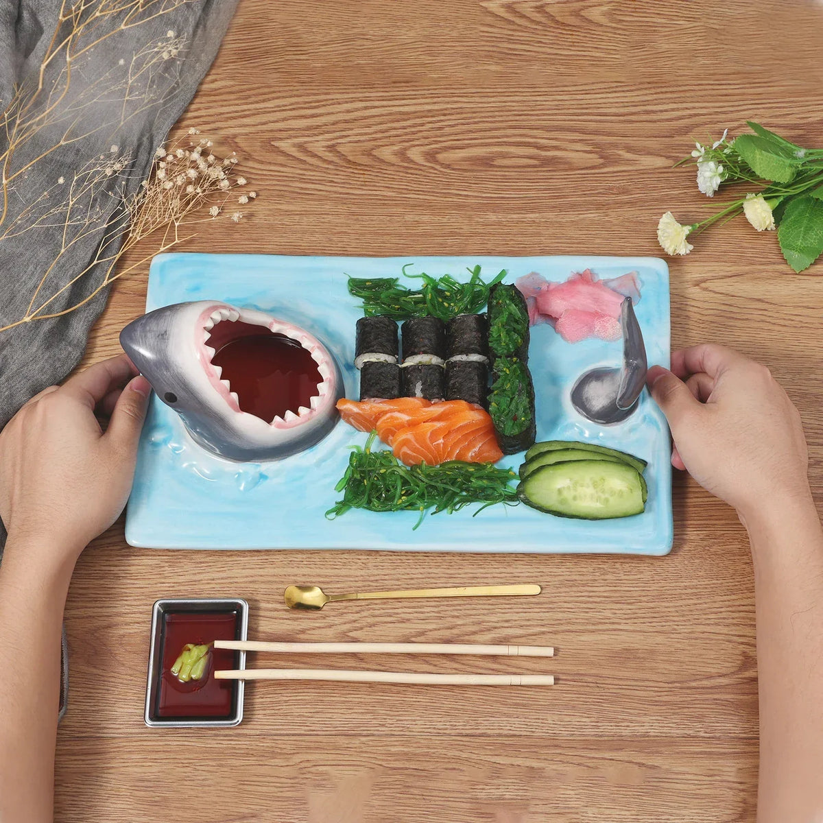 Sushi Plate Ceramic Shark Design Dishwasher Safe