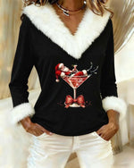 Sweater Christmas Print Plush Long Sleeve Relaxed Fit