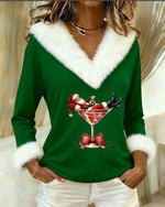 Sweater Christmas Print Plush Long Sleeve Relaxed Fit
