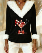 Sweater Christmas Print Plush Long Sleeve Relaxed Fit