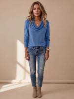 Sweater Knit Draped Cowl Neck Long Sleeve