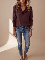 Sweater Knit Draped Cowl Neck Long Sleeve