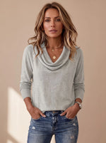 Sweater Knit Draped Cowl Neck Long Sleeve