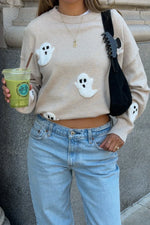 Sweater Lightweight Knit Textured Ghost Appliqués Relaxed Fit
