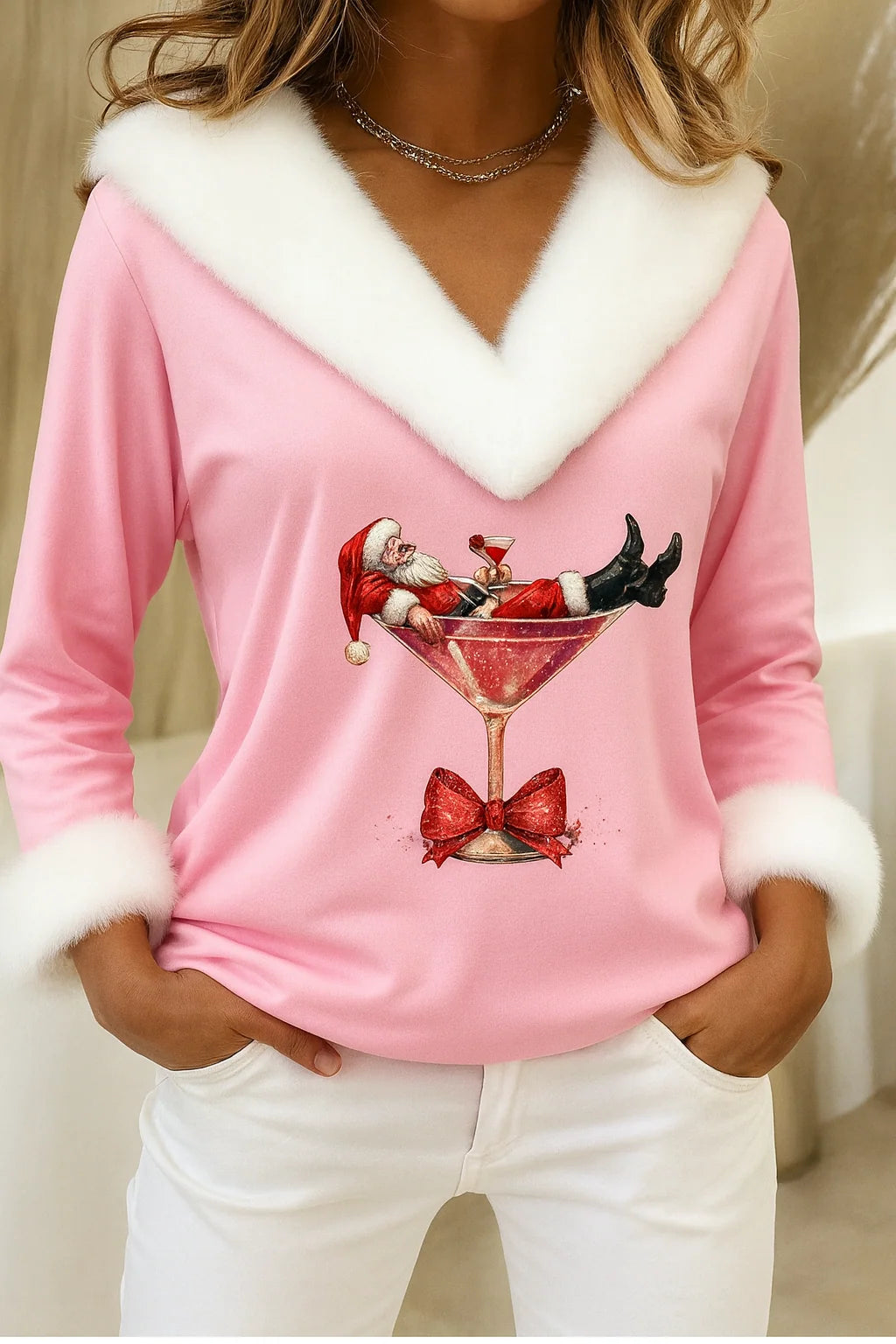 Sweater Plush Christmas Motif Relaxed Fit