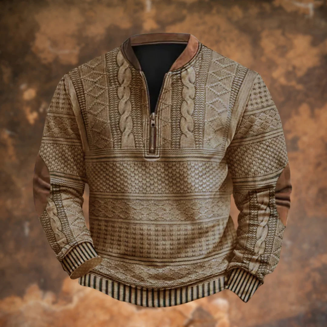 Sweater Quarter-Zip Stand-Up Collar Elbow Patches
