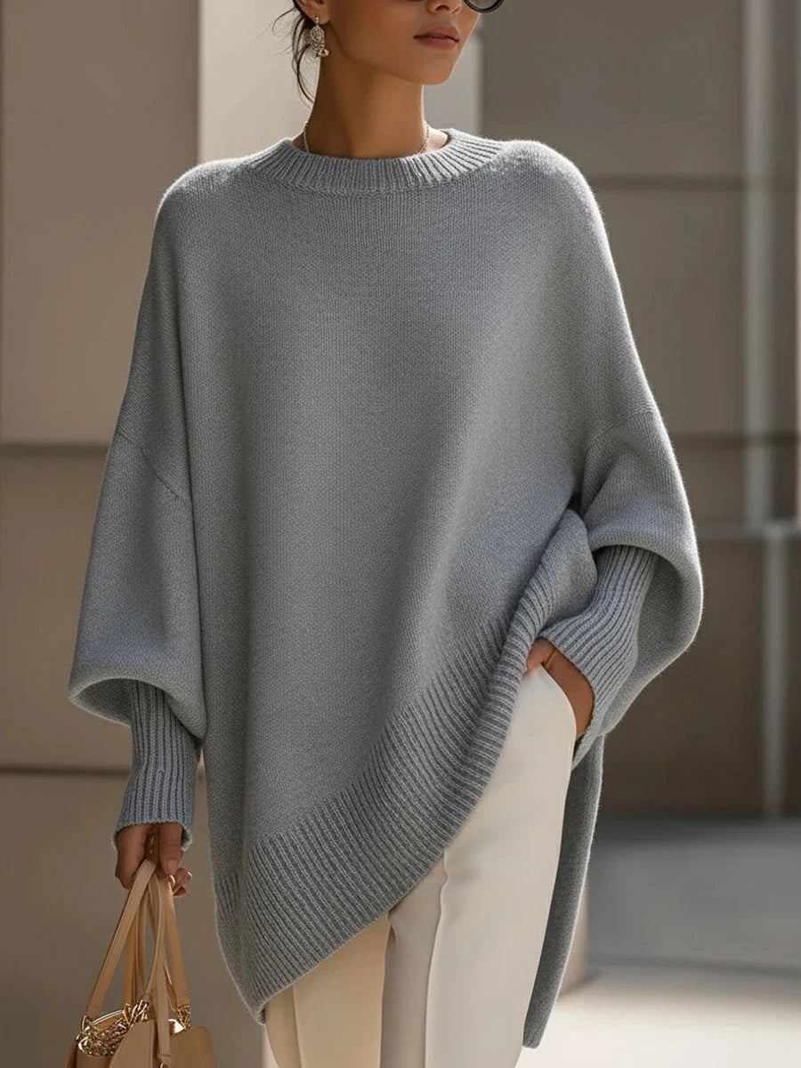 Sweater Women's Oversized Batwing Sleeves Asymmetric Hem