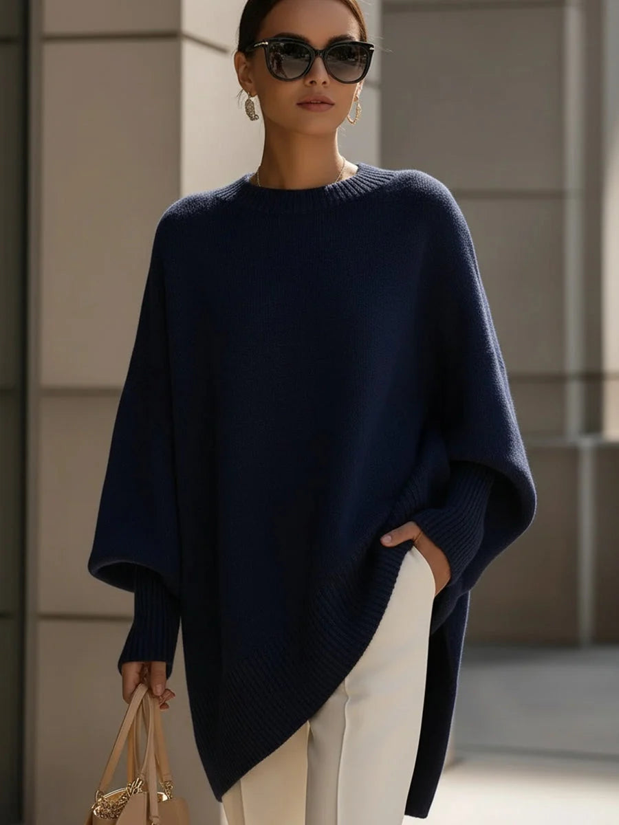 Sweater Women's Oversized Batwing Sleeves Asymmetric Hem