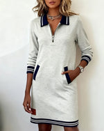 Sweatshirt Dress Quarter-Zip Polo Collar Front Pockets