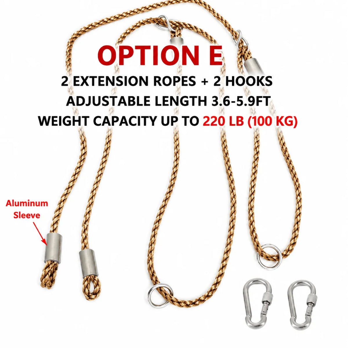 Swing Extension Rope Kit Adjustable Braided With Hooks