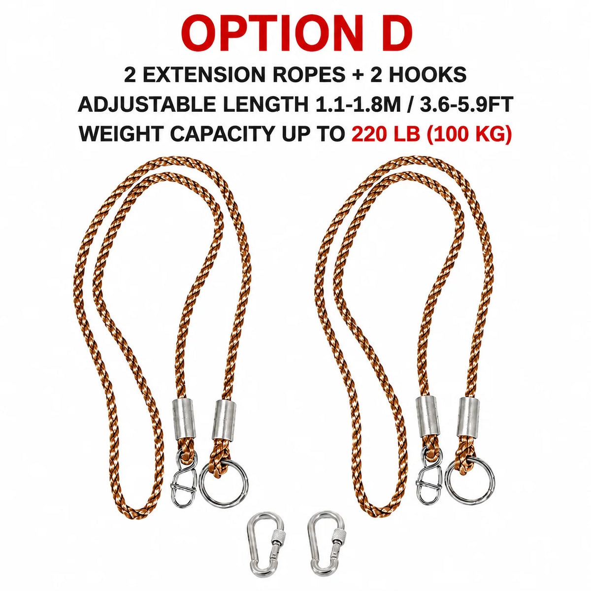 Swing Extension Rope Kit Adjustable Braided With Hooks