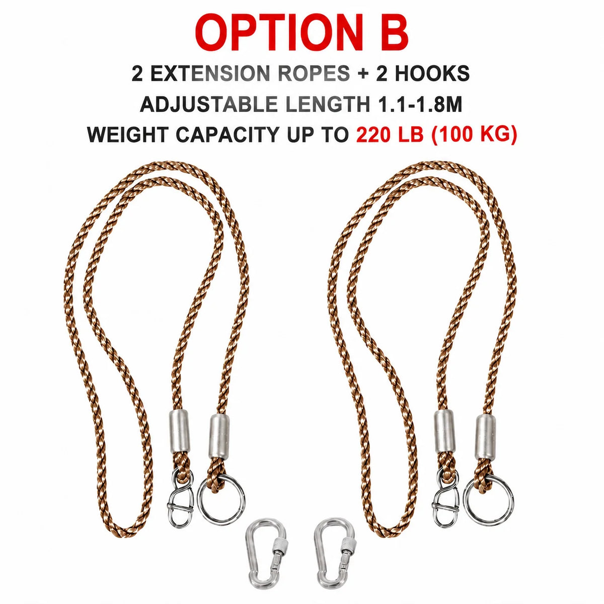 Swing Extension Rope Kit Adjustable Braided With Hooks