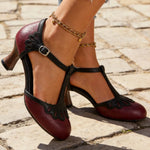 T-Strap Pumps Adjustable Buckle Mid-Height Block Heel Vintage Style
