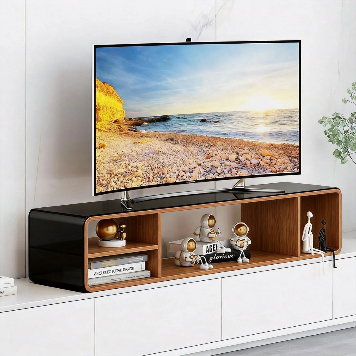 TV Stand Riser 5.9-Inch Lift Two Open Compartments Cable Routing