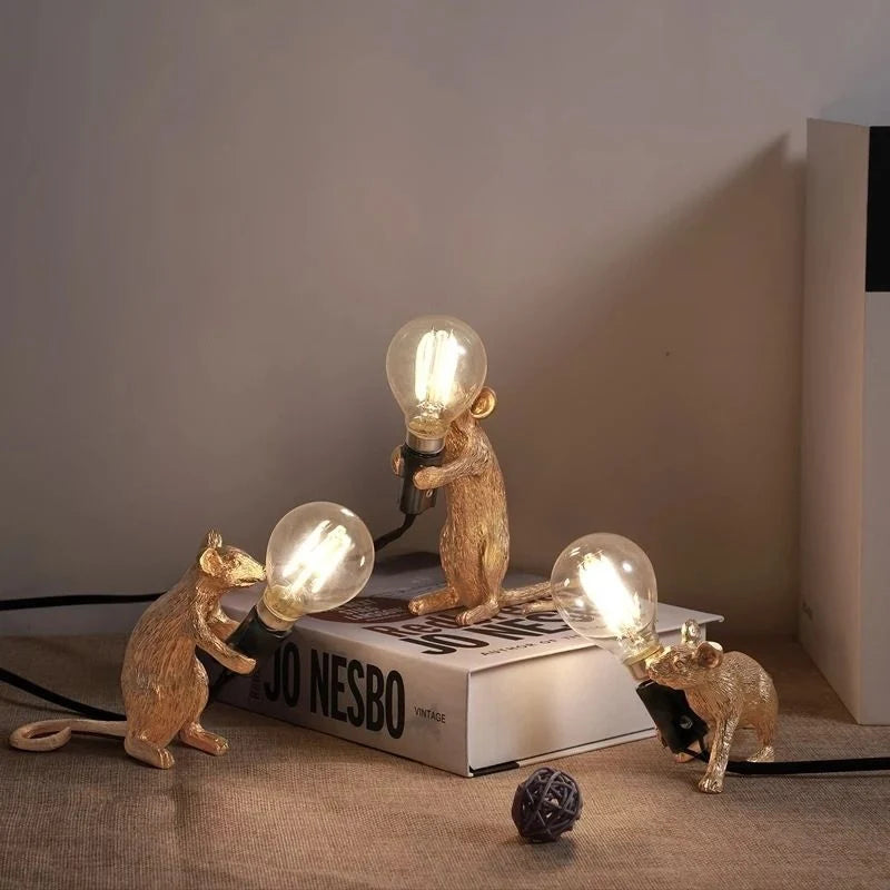 Table Lamp Mouse Figurine Warm & White Light