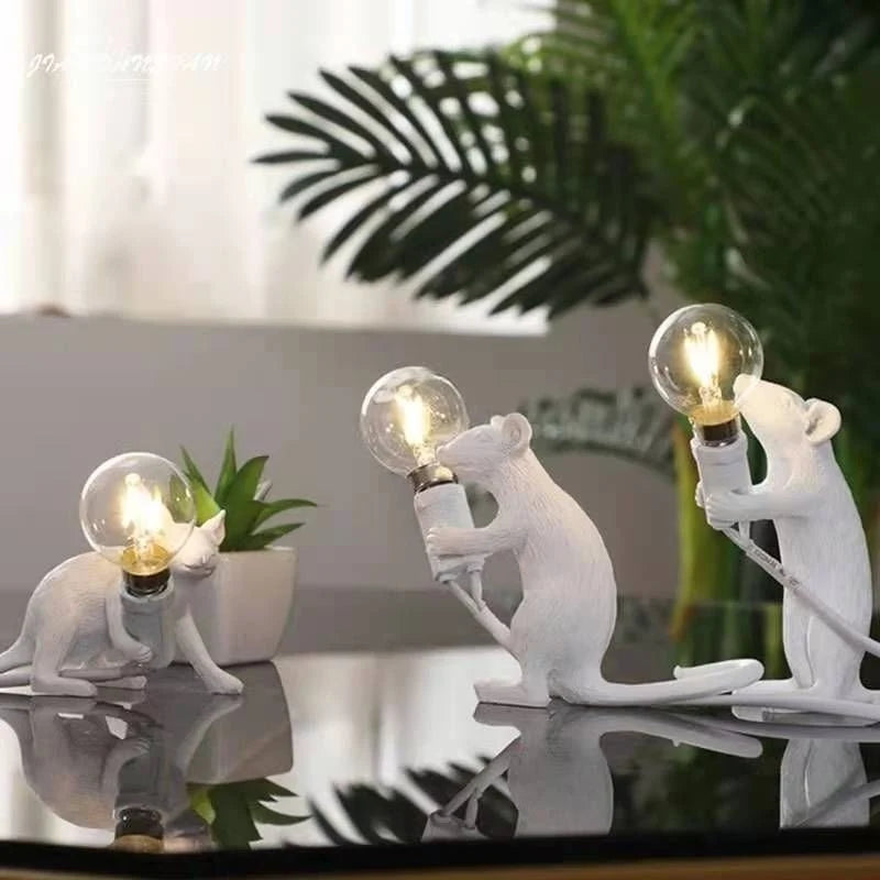 Table Lamp Mouse Figurine Warm & White Light