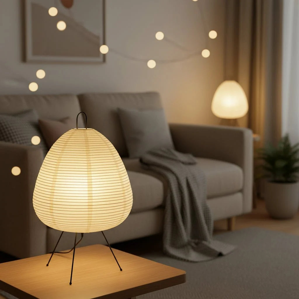 Table Lamp Rice Paper Shade Soft Glare-Free Lighting