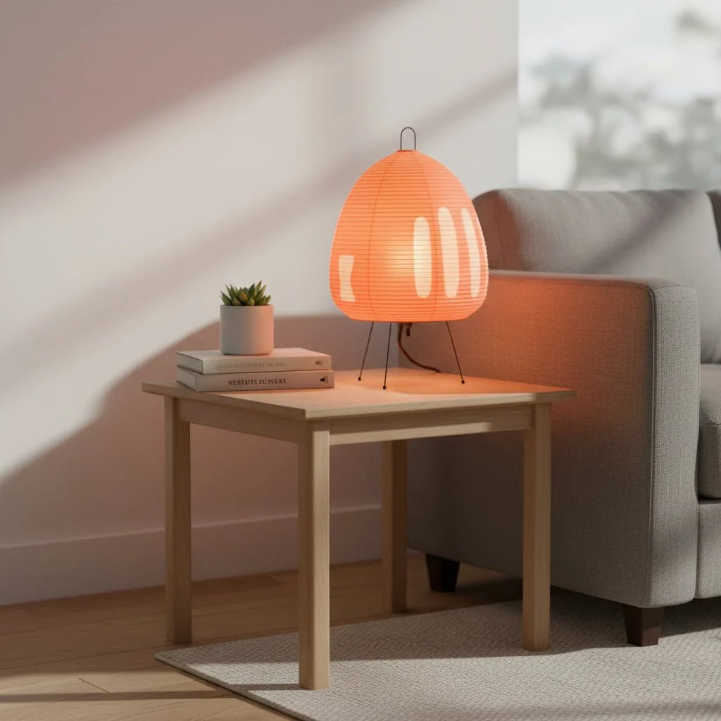 Table Lamp Rice Paper Shade Soft Glare-Free Lighting