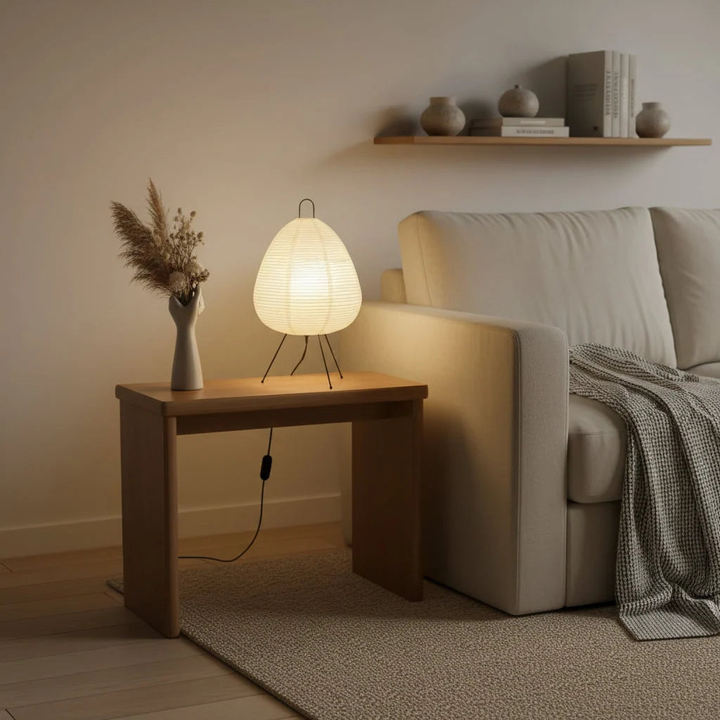 Table Lamp Rice Paper Shade Warm Ambient Lighting