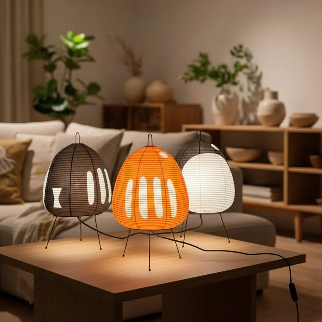 Table Lamp Rice Paper Shade Warm Ambient Lighting