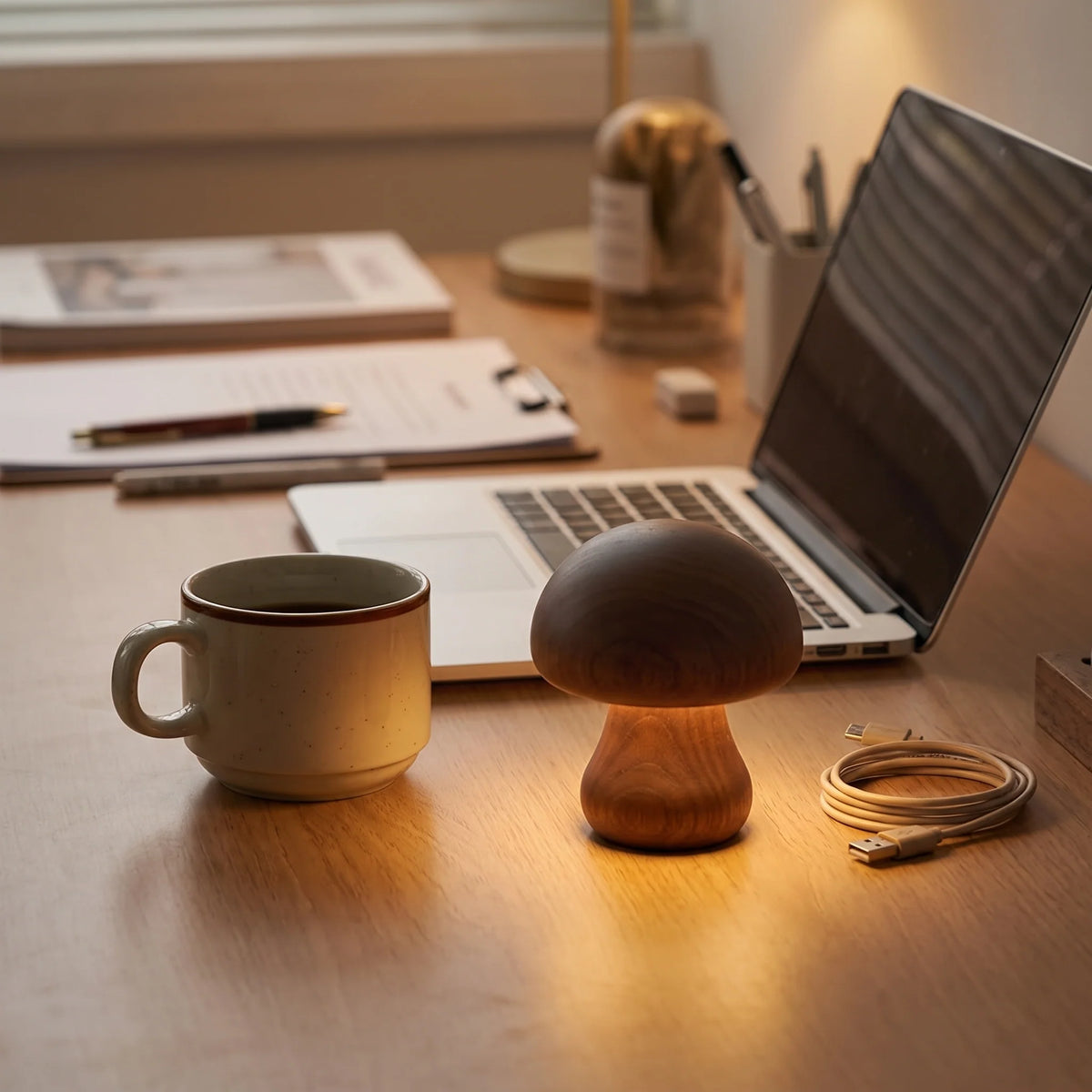 Table Lamp Wooden Cordless USB-Rechargeable Dimmable