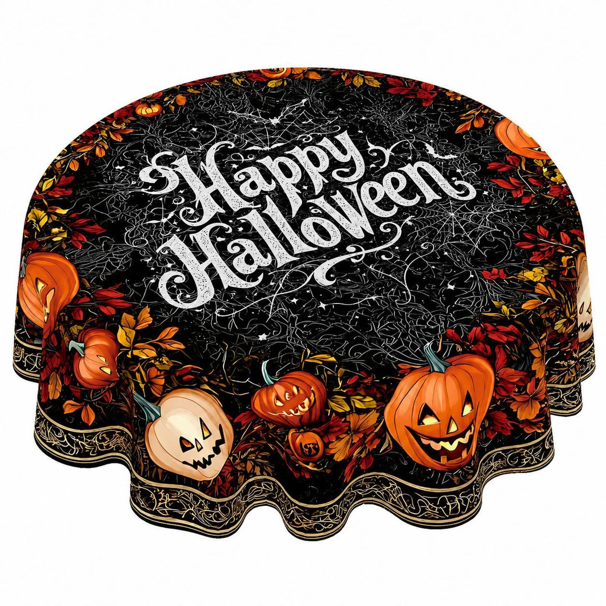 Tablecloth Round Polyester Halloween Designs Foldable for Storage