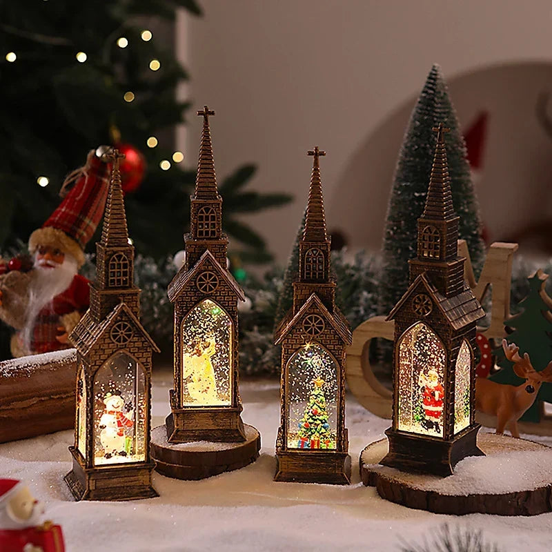 Tabletop Christmas Church Decoration Intricate Carvings Warm LED