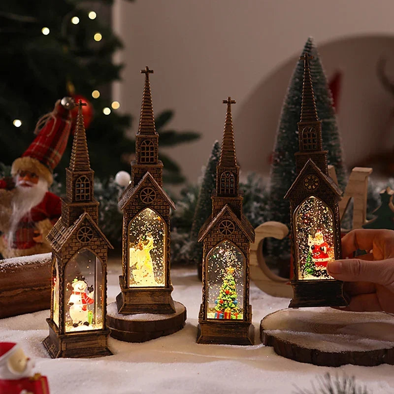 Tabletop Christmas Church Decoration Intricate Carvings Warm LED