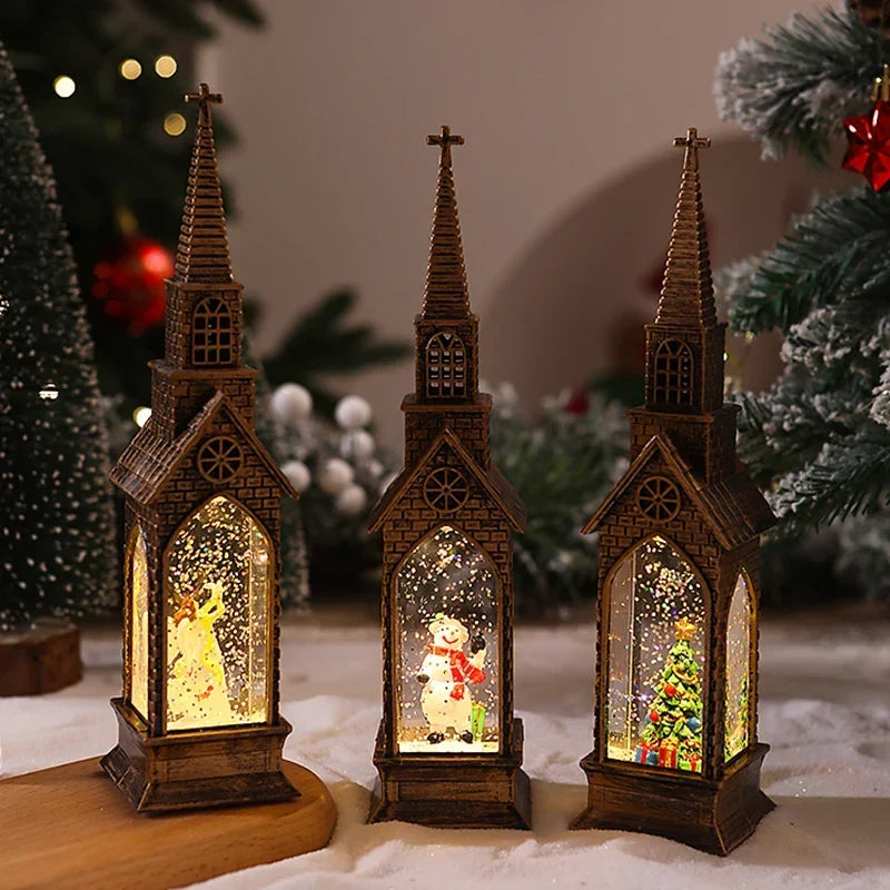 Tabletop Christmas Church Decoration Intricate Carvings Warm LED