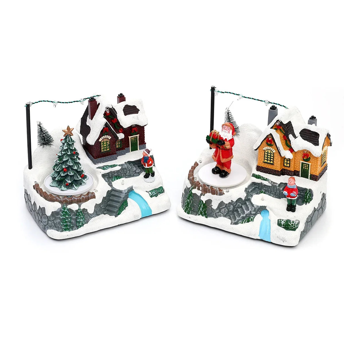Tabletop Christmas Cottage LED Rotating Plug-In