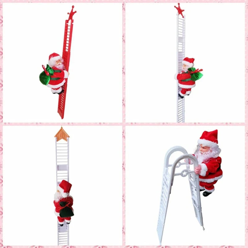 Tabletop Christmas Figurine Santa Climbing Ladder Red & White