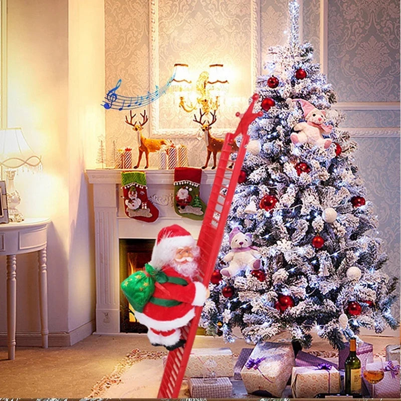 Tabletop Christmas Figurine Santa Climbing Ladder Red & White