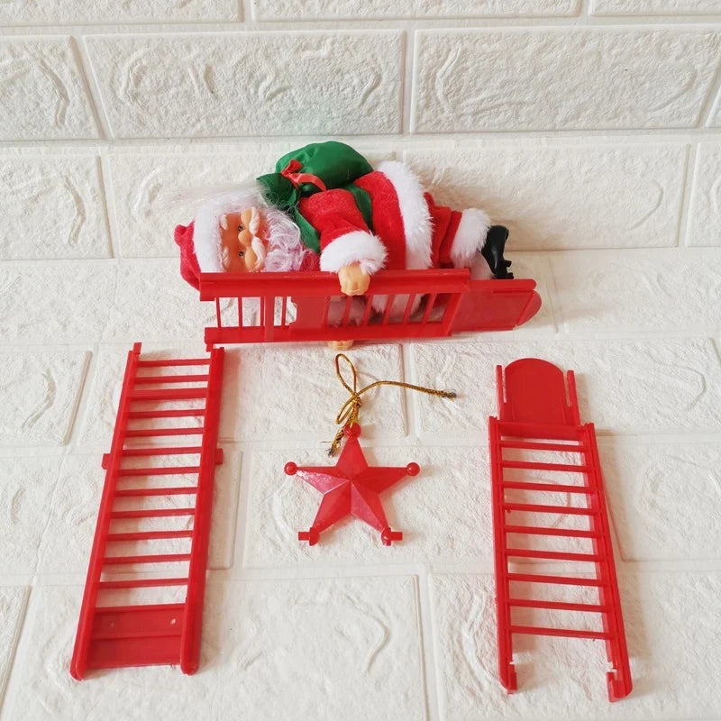 Tabletop Christmas Figurine Santa Climbing Ladder Red & White
