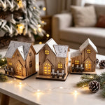 Tabletop Christmas House Illuminated Snow-Effect Durable Wood