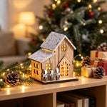 Tabletop Christmas House Illuminated Snow-Effect Durable Wood