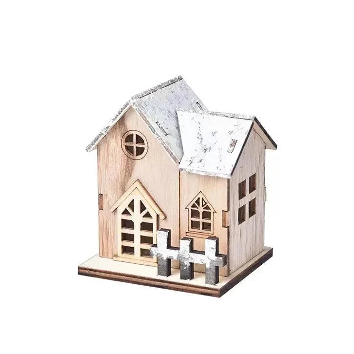 Tabletop Christmas House Illuminated Snow-Effect Durable Wood