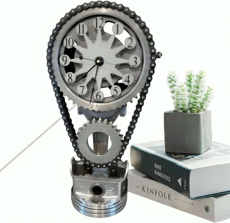 Tabletop Clock Rotating Gears USB Powered Industrial Design