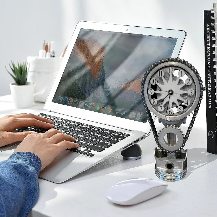 Tabletop Clock Rotating Gears USB Powered Industrial Design