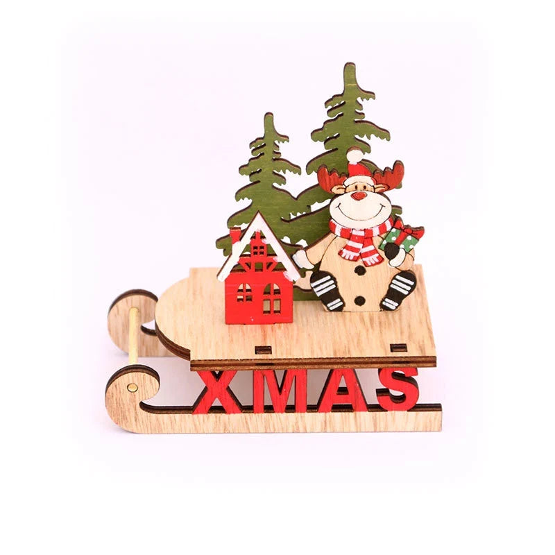Tabletop Figurine Wooden Santa & Reindeer
