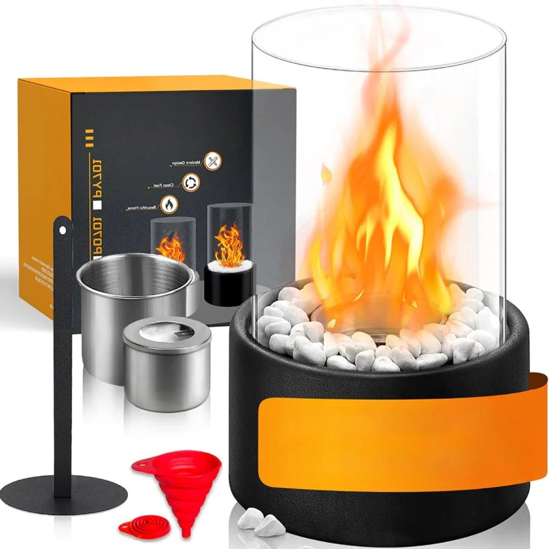 Tabletop Fireplace Portable Ethanol Clean-Burning Glass Shield