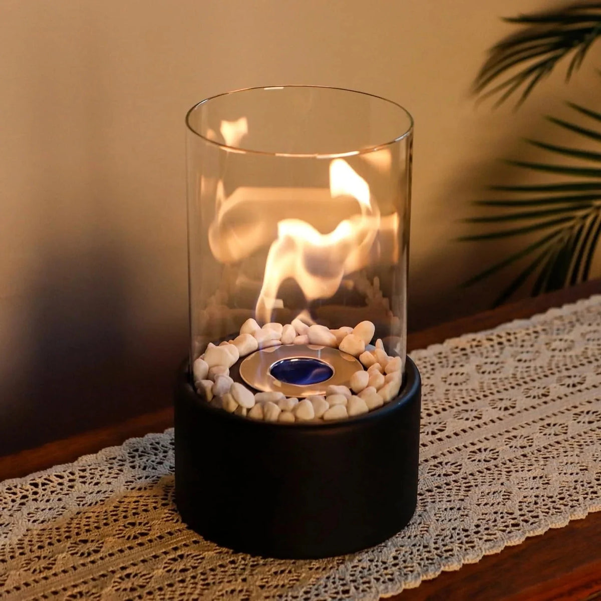 Tabletop Fireplace Portable Ethanol Clean-Burning Glass Shield