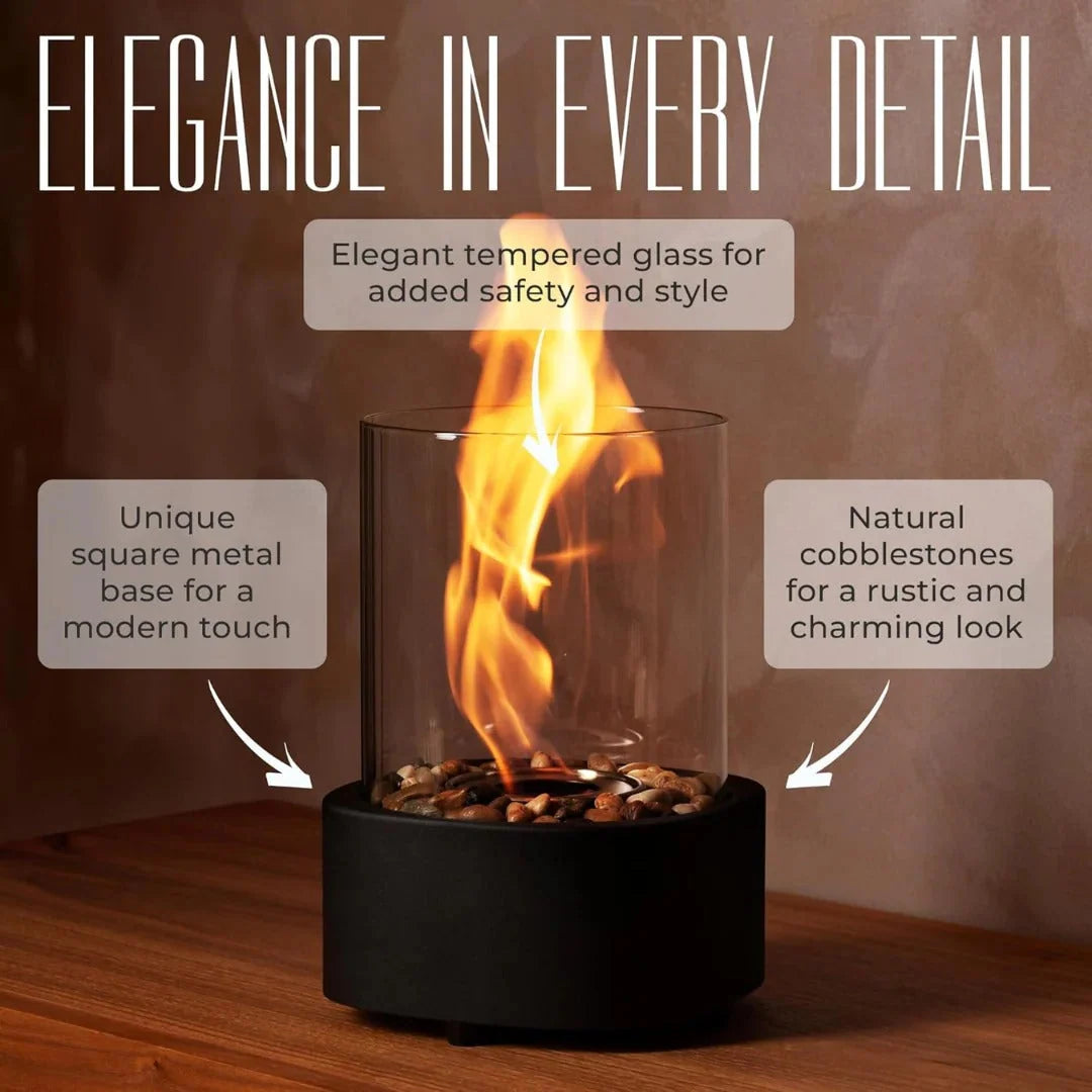 Tabletop Fireplace Portable Ethanol Clean-Burning Glass Shield