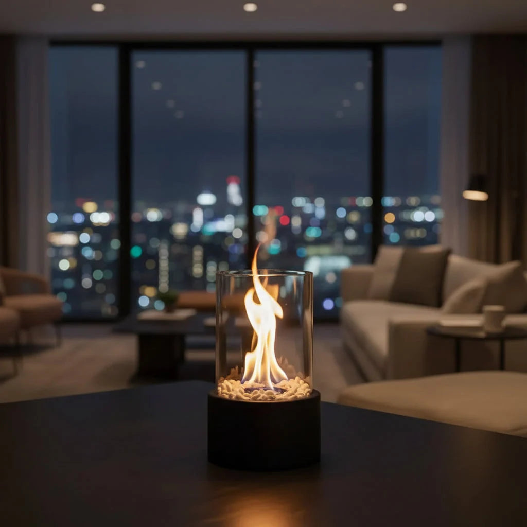 Tabletop Fireplace Smokeless Bioethanol Glass Enclosure Indoor & Outdoor Use