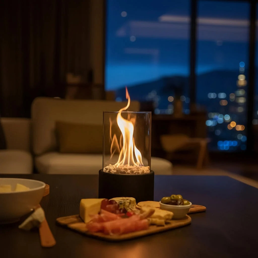 Tabletop Fireplace Smokeless Bioethanol Glass Enclosure Indoor & Outdoor Use