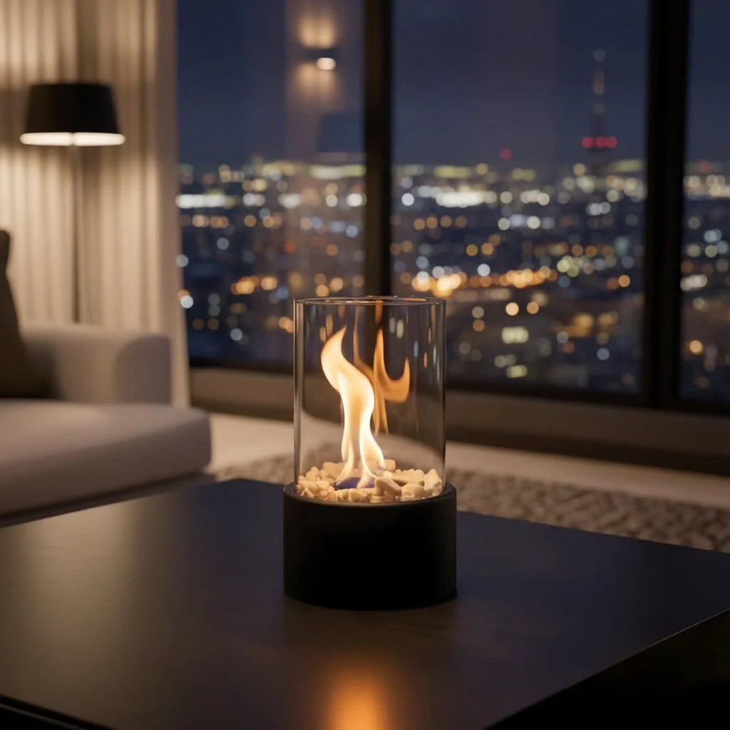 Tabletop Fireplace Smokeless Bioethanol Glass Enclosure Indoor & Outdoor Use