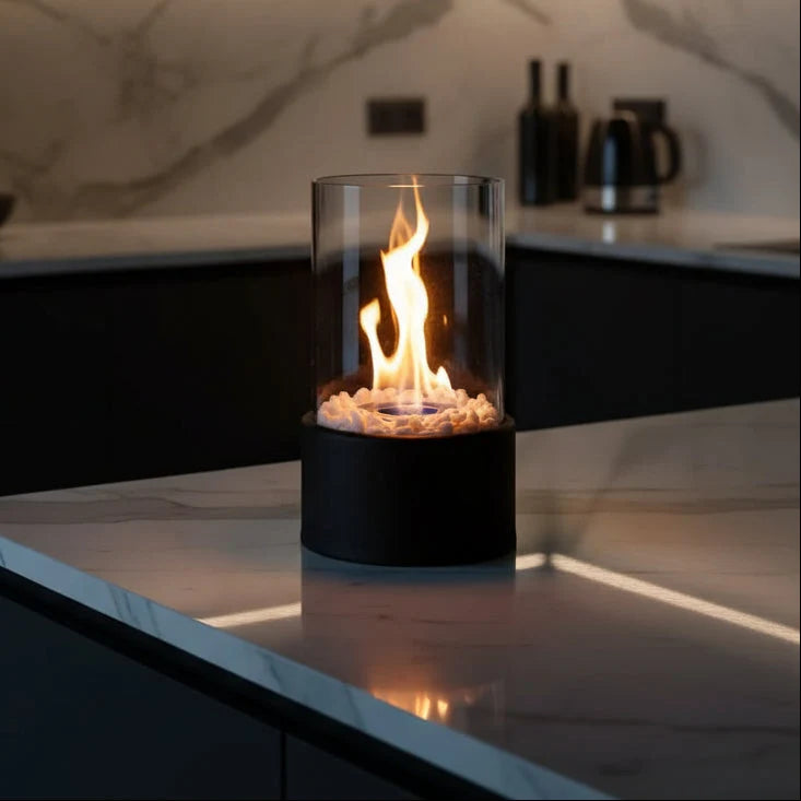 Tabletop Fireplace Smokeless Bioethanol Glass Enclosure Indoor & Outdoor Use