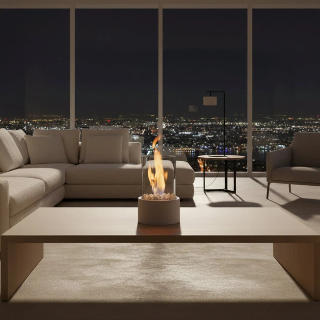 Tabletop Fireplace Smokeless Bioethanol Glass Enclosure Indoor & Outdoor Use
