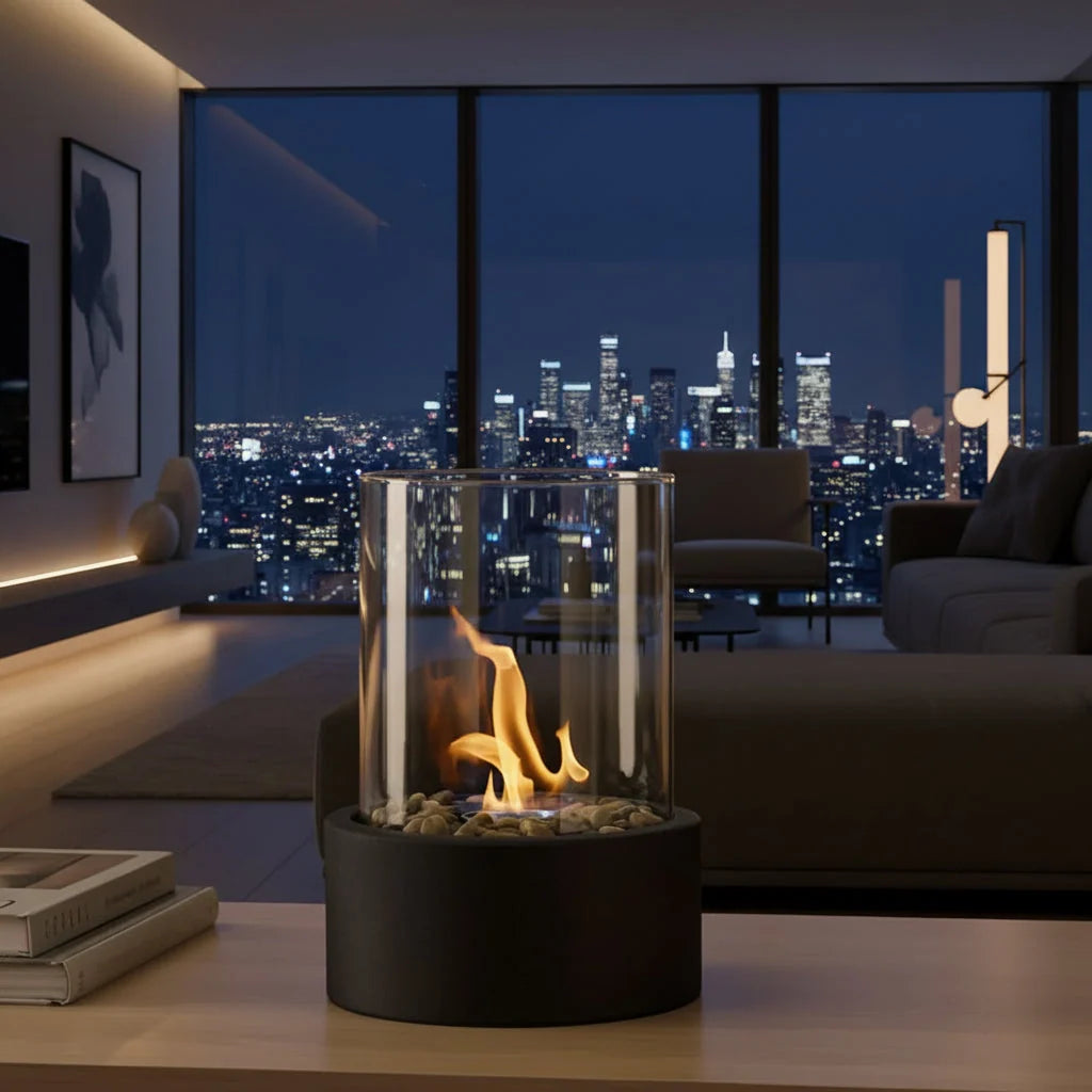 Tabletop Fireplace Smokeless Bioethanol Glass Enclosure Indoor & Outdoor Use