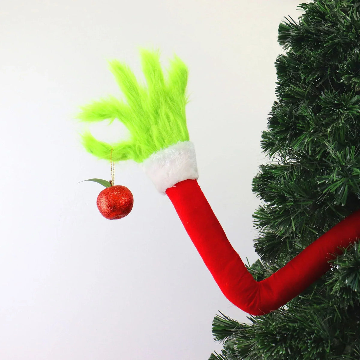 Tabletop Hand Figurine Plush Green Faux Fur Red Glove
